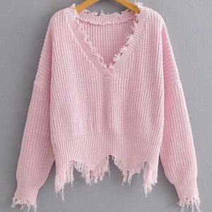 Raw Hem Drop Shoulder Knit Sweater